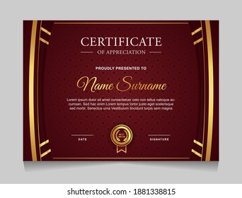 Leistungszertifikat Grenzdesign-Vorlagen mit Elementen aus Luxus-Gold-Abzeichen und modernen Linienmustern. Vektorgrafik-Drucklayout kann für Auszeichnung, Wertschätzung, Bildung