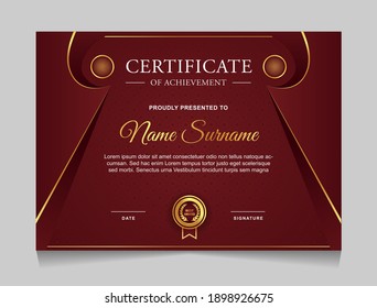 Certificate of achievement border design templates with elements of  luxury gold badges and modern line patterns. vector graphic print layout can use For award, appreciation, education
