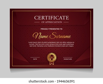 Certificate of achievement border design templates with elements of  luxury gold badges and modern line patterns. vector graphic print layout can use For award, appreciation, education