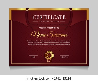 Certificate of achievement border design templates with elements of  luxury gold badges and modern line patterns. vector graphic print layout can use For award, appreciation, education