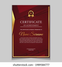 Modelos de diseño de borde de certificado de logro con elementos de insignias de oro de lujo y patrones de línea modernos. diseño de impresión gráfica vectorial que se puede utilizar Para premios, valoraciones, educación