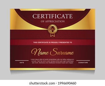 Certificate of achievement border design templates with elements of  luxury gold badges and modern line patterns. vector graphic print layout can use For award, appreciation, education