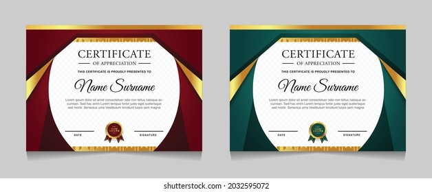Modelos de diseño de borde de certificado de logro con elementos de insignias de oro de lujo y patrones de línea modernos. diseño de impresión gráfica vectorial que se puede utilizar Para premios, valoraciones, educación