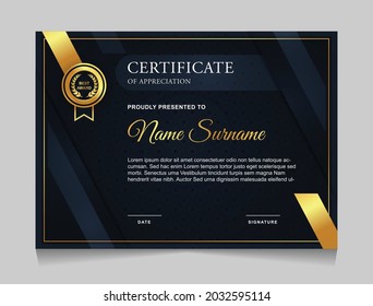 Leistungszertifikat Grenzdesign-Vorlagen mit Elementen aus Luxus-Gold-Abzeichen und modernen Linienmustern. Vektorgrafik-Drucklayout kann für Auszeichnung, Wertschätzung, Bildung