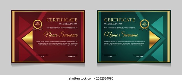 Certificate of achievement border design templates with elements of  luxury gold badges and modern line patterns. vector graphic print layout can use For award, appreciation, education