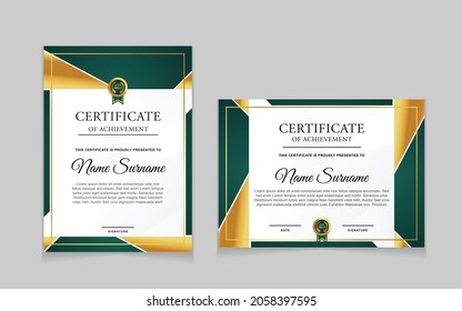 Certificate of achievement border design templates with elements of  luxury gold badges and modern line patterns. vector graphic print layout can use For award, appreciation, education