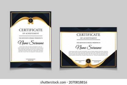 Certificate of achievement border design templates with elements of  luxury gold badges and modern line patterns. vector graphic print layout can use For award, appreciation, education