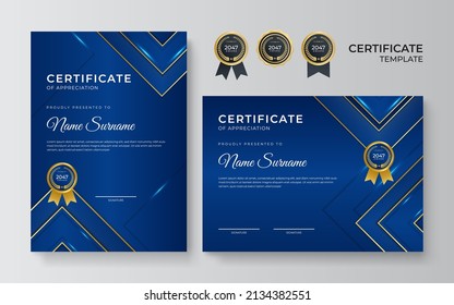Certificate of achievement border template with luxury badge and modern line pattern. For award, business, and education needs