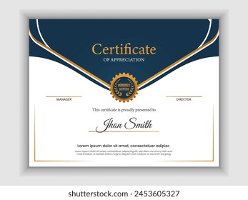 certificate of achievement border template with luxury badge and modern line pattern. For award, business, and education needs