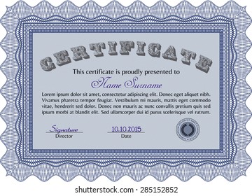 Certificate of achievement. Complex background. Money style.Nice design. 