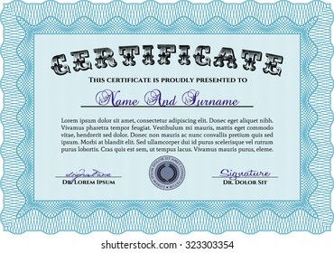 Certificate of achievement. Complex background. Money style.Nice design. 