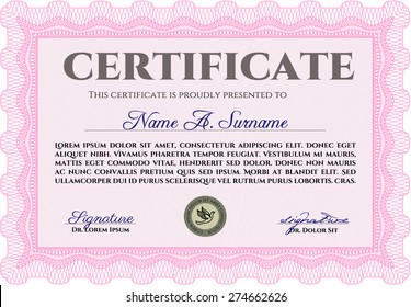 Certificate of achievement. Complex design. Complex background. Frame certificate template Vector.