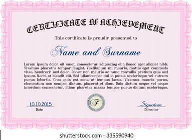 Certificate of achievement. With complex linear background. Nice design. Money style.