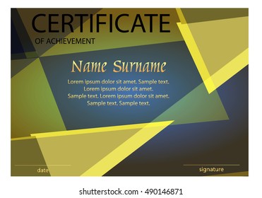 Certificate of achievement or diploma. Geometric background. Horizontal template. Vector illustration.