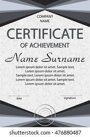 Certificate of achievement or diploma. Reward. Winning the competition. Award winner. Vertical template. Vector illustration.