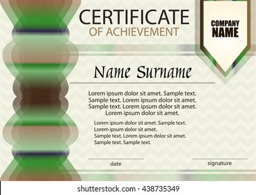 Certificate of achievement or diploma  template. Horizontal. Reward. Award winner. Winning the competition. Vector illustration.