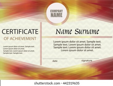 Certificate of achievement or diploma template. Horizontal. Award winner. Winning the competition. Reward. The text on separate layer. Vector illustration.
