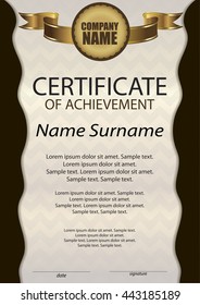 Certificate of achievement or diploma. Template vertical. Reward. Award winner. Winning the competition. The text on separate layers. Vector illustration.