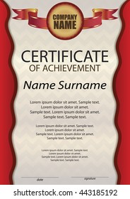 Certificate of achievement or diploma. Template vertical. Reward. Award winner. Winning the competition. The text on separate layers. Vector illustration.