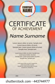 Certificate of achievement or diploma. Template vertical. Reward. Award winner. Winning the competition. The text on separate layers. Vector illustration.