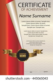Certificate of achievement or diploma. Vertical template. Winning the competition. Reward. Award winner. The text on separate layers. Vector illustration.