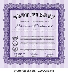Certificate of achievement.  Elegant design.  With background.  Detailed.  Violet color.