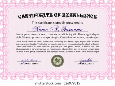 Certificado de progreso. Con patrón de guilloche y fondo. Borde, marco.Diseño elegante. 