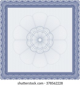 Certificate of achievement. With guilloche pattern and background. Sophisticated design. Diploma of completion. Blue color.