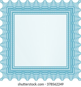 Certificate of achievement. With guilloche pattern and background. Sophisticated design. Diploma of completion. Light blue color.