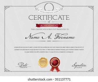 Certificate of Achievement with Laurel Wreath. Elegant Frame. Light Grey.