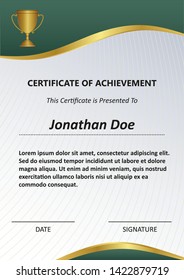 Certificate of achievement layout with gold and deep green accents.