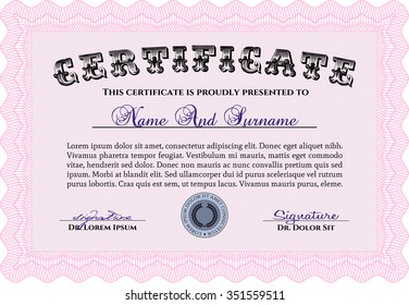 Certificate of achievement. Modern design. Vector certificate template.With guilloche pattern and background. 