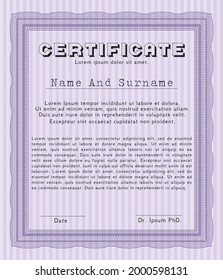 Certificate of achievement.  Money Pattern.  With background.  Vector illustration.  Violet color.