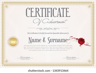 Elegant Certificate Diploma Retro Vintage Design Stock Vector (Royalty ...