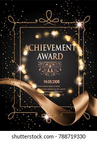 Certificate of achievement sheet with gold ribbon and vintage frame. Vector illustration