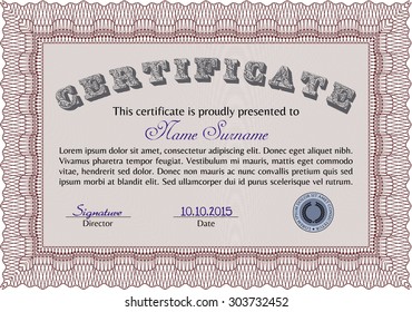 Certificate of achievement. Sophisticated design. Frame certificate template Vector.Complex background. 