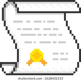 Certificate of achievement success, award, patented document sheet 8bit game pixel art icon design