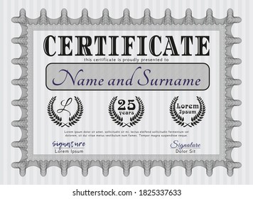 Certificado de progreso.  Diseño superior.  Con un fondo lineal complejo.  Personalizable, fácil de editar y cambiar los colores.  Color gris.