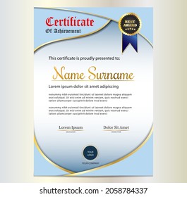 Certificate Of Achievement Template, A4 Certificate Template With Badge