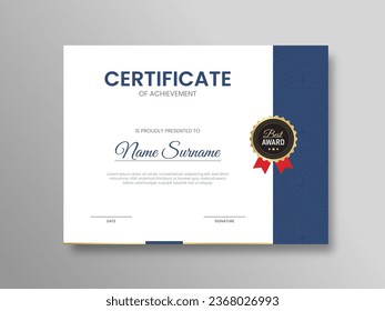 Certificate of Achievement template, Certificate of Appreciation template with award gold badge