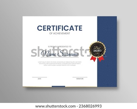Certificate of Achievement template, Certificate of Appreciation template with award gold badge