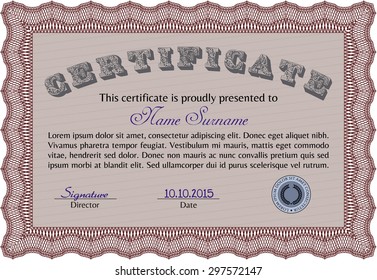 Certificate of achievement template. Artistry design. Frame certificate template Vector.With great quality guilloche pattern. 