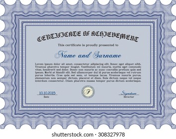 Certificate of achievement template. Artistry design. Frame certificate template Vector.With great quality guilloche pattern. 