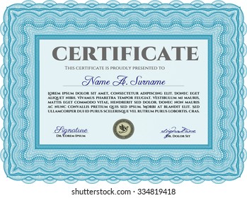 Certificate of achievement template. Artistry design. Frame certificate template Vector.With great quality guilloche pattern. 