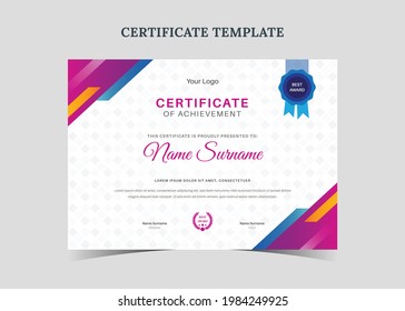 Certificate of achievement template, awards diploma, Certificate of completition