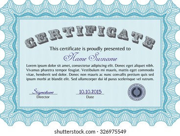 Certificate of achievement template. With background. Good design. Border, frame.