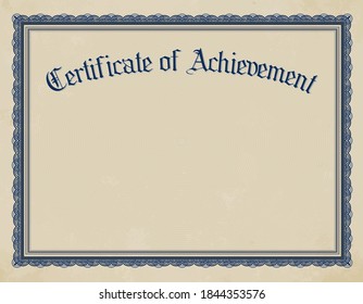 Certificate of achievement template.    Blue circular border pattern on textured paper with copy space. Award for achievements or recognition given out by schools, employers or clubs. Vector graphic