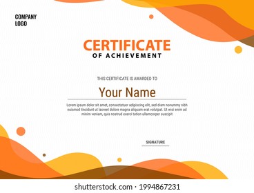 Certificate of Achievement Template. Clean Modern Certificate with Orange Colour - EPS 10 Vector 