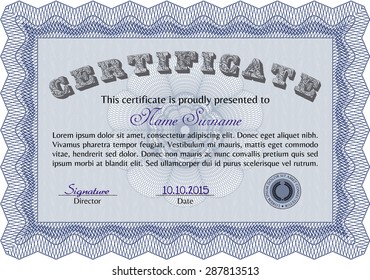 Certificate of achievement template. Complex background. Superior design. Frame certificate template Vector.