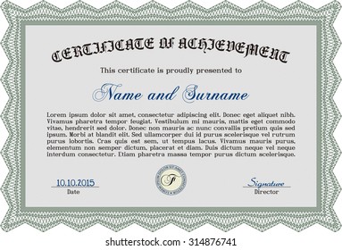 Certificate of achievement template. Complex design. Vector pattern that is used in money and certificate.Complex background. 